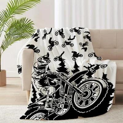 Dirt Bike Silhouette Pattern Blanket No. 2 for Off-Road Enthusiasts