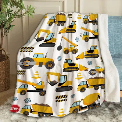 Construction Trucks Pattern Blanket featuring yellow excavators
