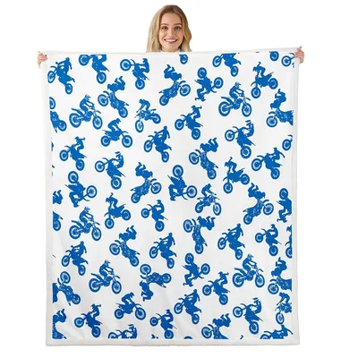 Blue Dirt Bikes Pattern Blanket: Motocross Rider Silhouette Design