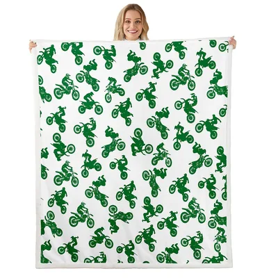 Green Dirt Bikes Pattern Blanket for Motocross Lovers