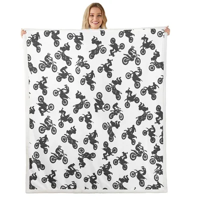 Black Dirt Bikes Pattern Blanket for Motocross Fans