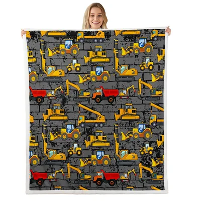 Construction Excavators Pattern Blanket: Heavy Machinery Throw