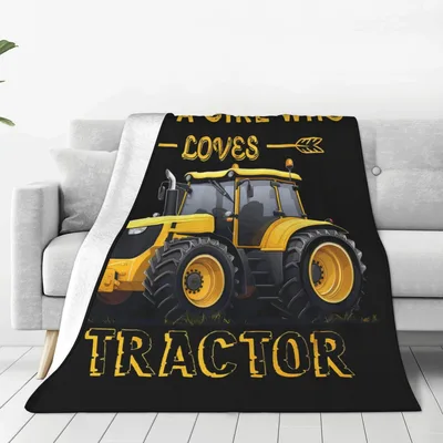 Just a Girl Who Loves Tractors Blanket with Yellow Farm Machine Art