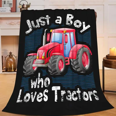 Just a Boy Who Loves Tractors Blanket with Red Farm Machine