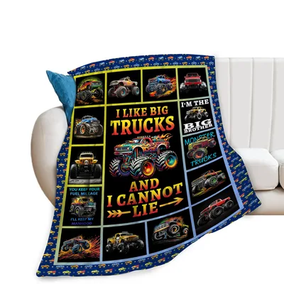 I Like Big Trucks Blanket: Monster Truck Collage Design