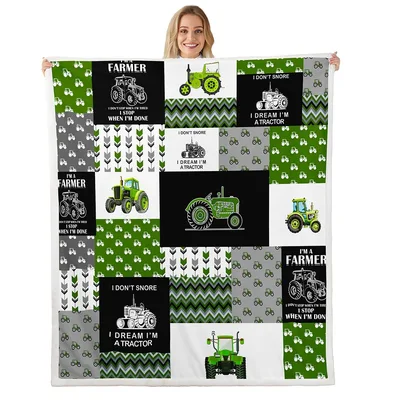 Farmer Tractor Patchwork Pattern Blanket for Farm Lovers