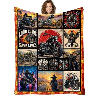 Motorcycle Riders Collage Design Blanket for Biker Enthusiasts