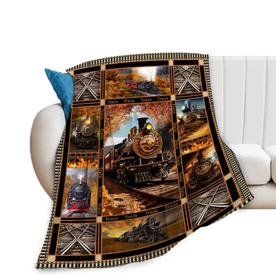 Vintage Steam Train Collage Blanket