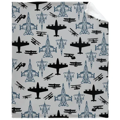 Airplanes Pattern on Gray Blanket for Aviation Enthusiasts