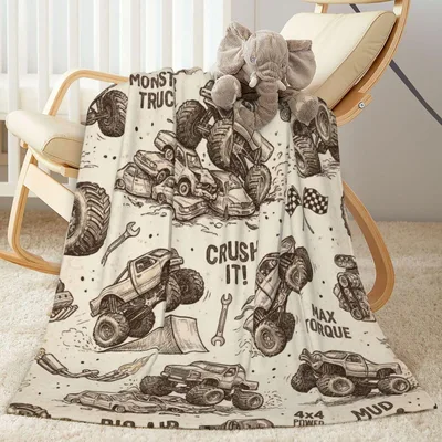 Vintage Monster Truck Sketch Blanket: Retro Art for Off-Road Fans
