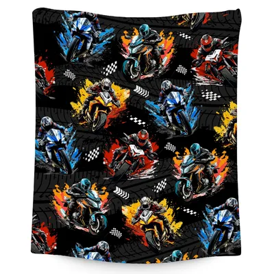 Dirt Bike Riders Kids Blanket: Racing Motorcycle Print for Young Fans