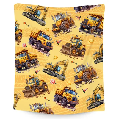 Construction Trucks Excavator Pattern Blanket for Young Builders