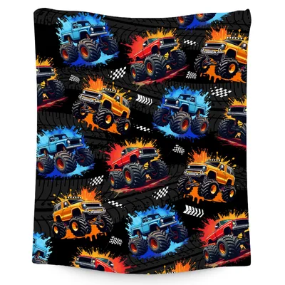 Monster Trucks Racing Pattern Blanket: High-Octane Truck Art for Kids