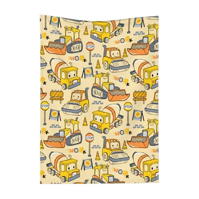 Construction Trucks Pattern Blanket: Smiley Vehicles and Signs