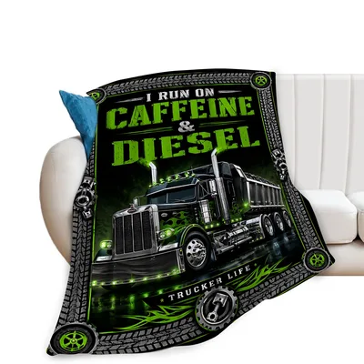 Caffeine Diesel Truck Blanket featuring a black semi truck