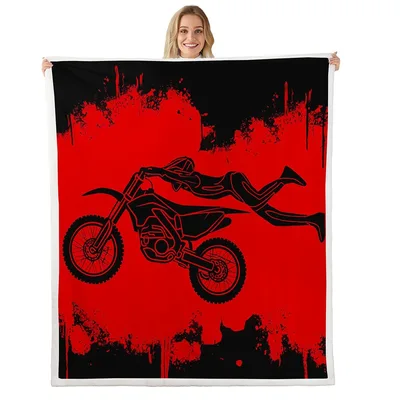 Dirt Bike Motocross Splash Blanket: Red and Black Rider Art