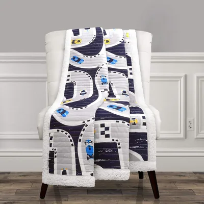 Car Tracks Road Pattern Blanket for Kids with Racing Cars