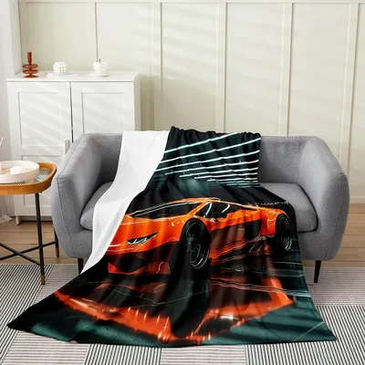 Orange Race Sports Car Blanket: High-Speed Art for Garage Lovers