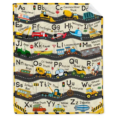 Transportation Vehicles Alphabet Map Blanket for Little Drivers
