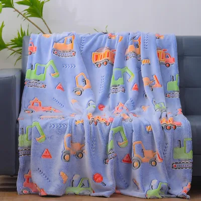 Cartoon Trucks Pattern Kids Blanket for Young Construction Enthusiasts