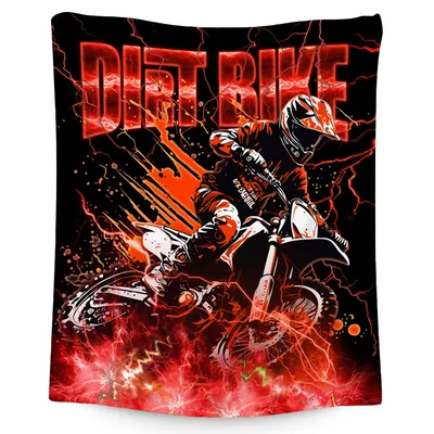 Dirt Bike Rider in Flames Blanket: High-Voltage Motocross Art for Kids