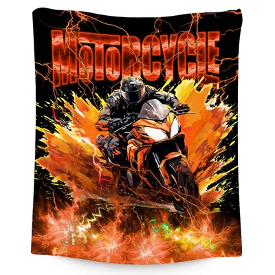 Motorcycle Rider in Flames Blanket: Fiery Bike Art for Riders