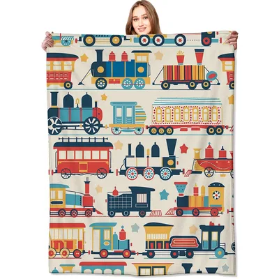 Vintage Trains Pattern Blanket: Retro Locomotive Throw for Kids