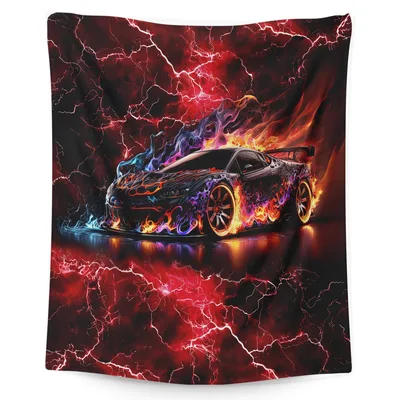 Flaming Racing Car Lightning Blanket: High-Octane Art for Speed Lovers