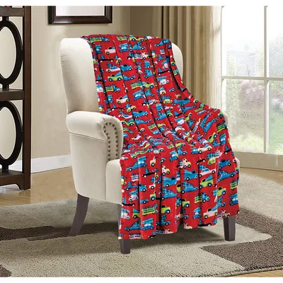 Colorful Cars and Trucks Blanket: A vibrant red pattern