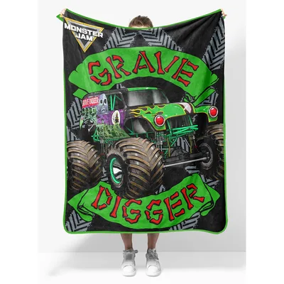 Monster Truck Green Graphic Blanket Featuring Grave Digger Artwork