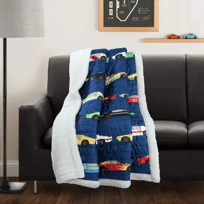Racing Cars Pattern Blanket: Colorful Vintage Sports Car Print on Navy