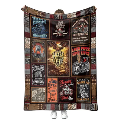 Vintage Motorcycle Collage Blanket: Biker Life Posters