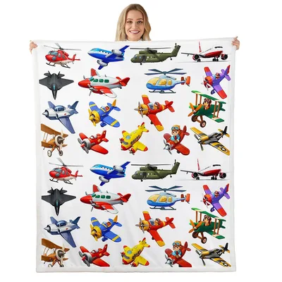 Vintage Airplanes and Helicopters Blanket for Aviation Lovers