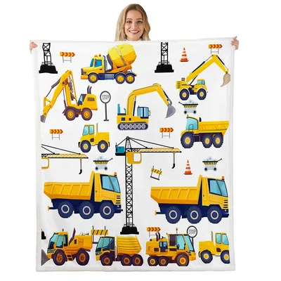 Construction Trucks Pattern Blanket featuring yellow excavators – Design 2