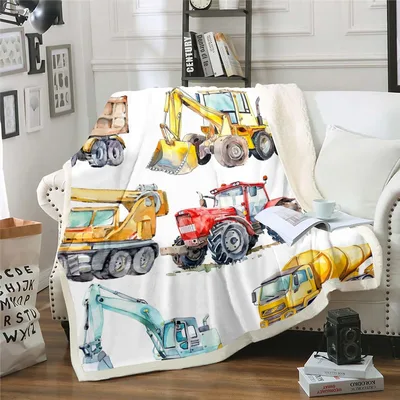 Dump Truck Blanket featuring watercolor excavators tractors