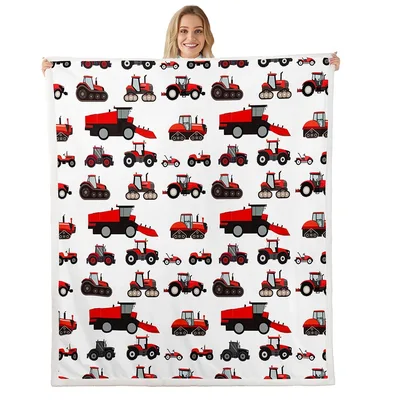 Red Tractors Pattern Blanket: A Repeating Design of Farm Machinery