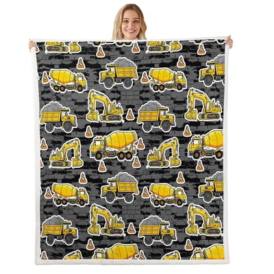 Excavators and Dump Trucks Pattern Blanket for Construction Fans