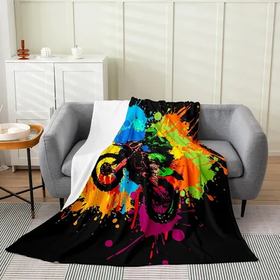 Dirt Bike Paint Splash Blanket: Vibrant Motorcross Art for Riders
