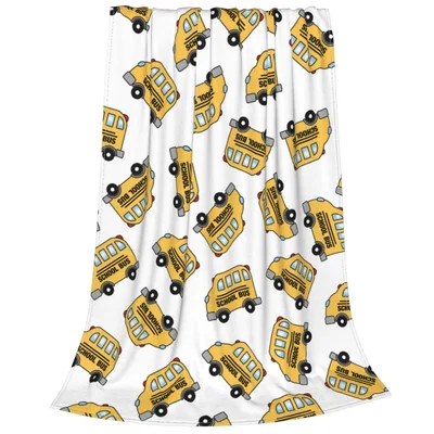 School Bus Pattern Blanket: Yellow Cartoon Buses on White