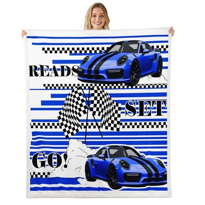 Race Cars Ready Set Blanket: Blue Sports Car Design
