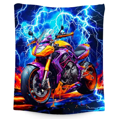 Lightning Motorcycle Art Print Blanket: Electric Bike Design