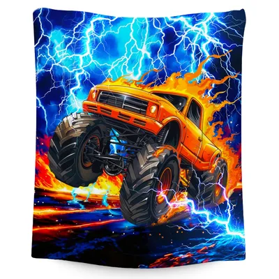 Monster Truck Lightning Flames Blanket