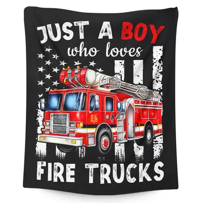 Just a Boy Who Loves Fire Trucks Blanket for Truck Enthusiasts
