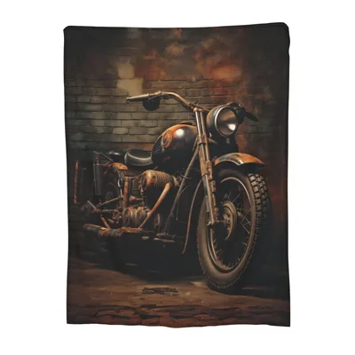 Vintage Motorcycle Brick Wall Blanket for Garage and Living Room