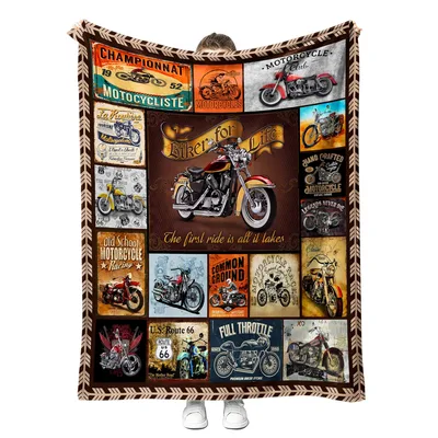 Vintage Motorcycle Collage Blanket No. 2: Biker for Life Throw