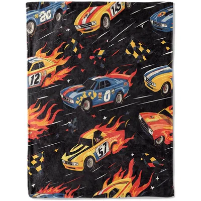 Race Cars and Flames Blanket: Vintage Racing Art for Speed Lovers