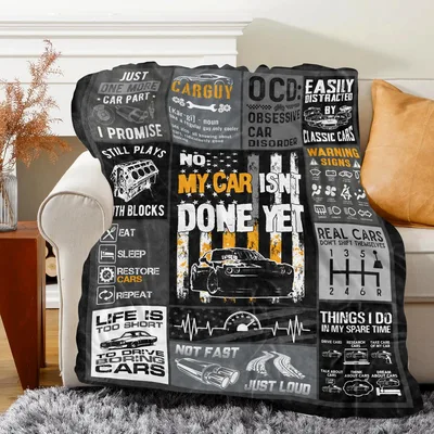 Car Guy Words Typography Blanket for Mechanics and Enthusiasts