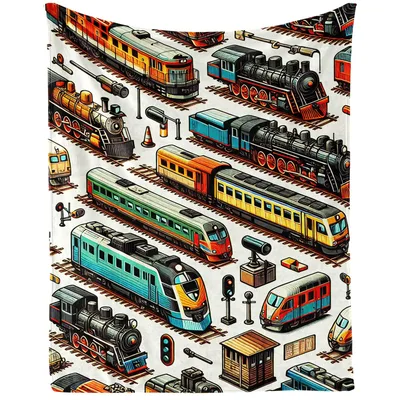Trains Pattern Print Blanket: A Railway Themed Throw for Enthusiasts