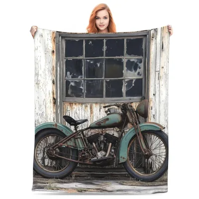 Vintage Motorcycle in Barn Blanket: Rustic Retro Machine Art