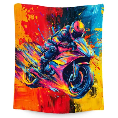 Colorful Motorcycle Rider Blanket: Vibrant Art for Speed Lovers